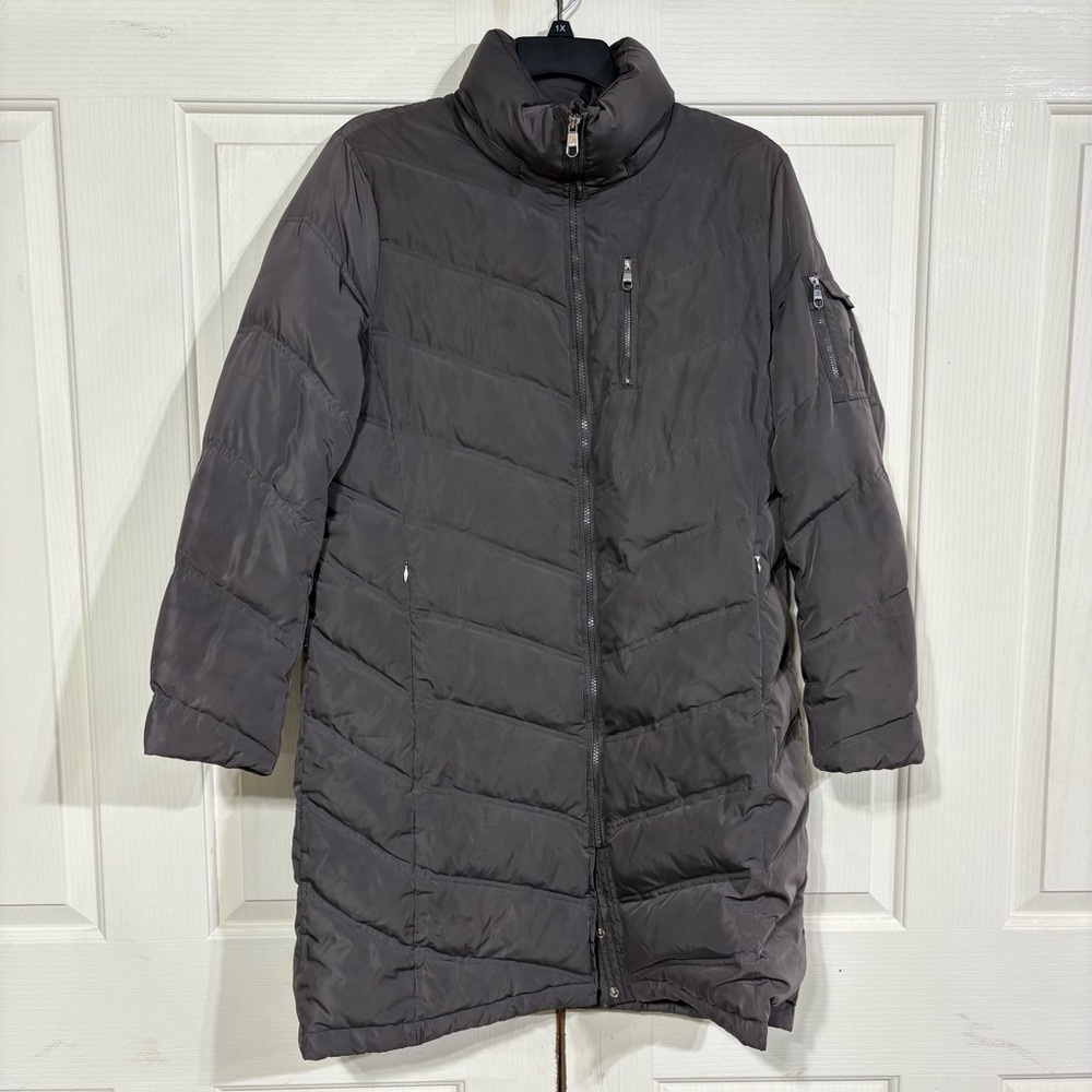 Calvin Klein Women's XL Zip Long Grey Parka Coat With Pockets